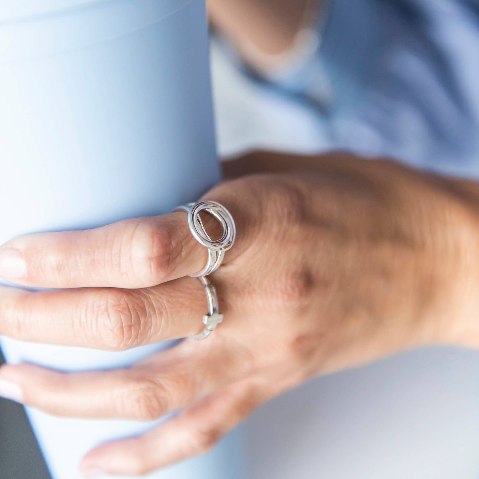 Silpada 'Simplex Cross' Textured Ring in Sterling Silver, Si: White / 8