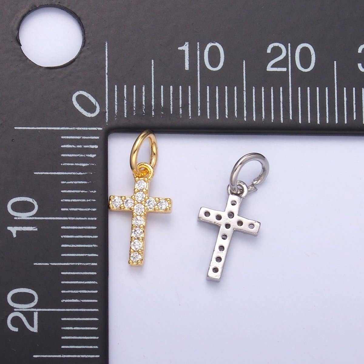 24K Gold Filled Micro Paved CZ Religious Cross Charm in Gold & Silver | N006: GOLD