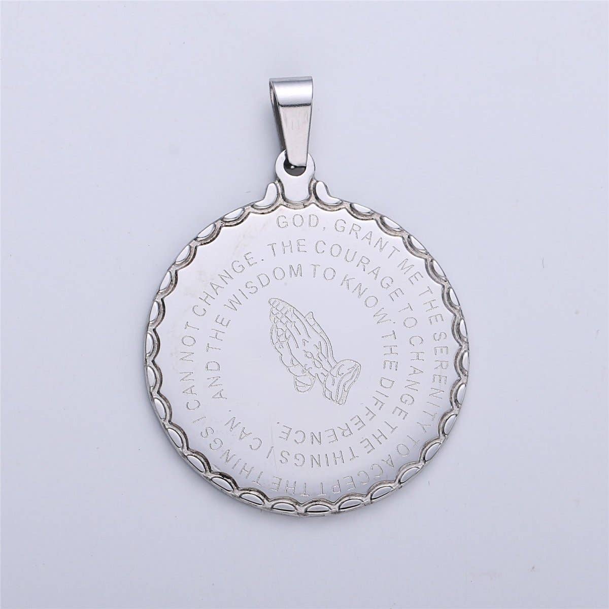 Silver Double Sided Serenity & Lord's Prayer Stainless Steel Medallion Pendant - Small