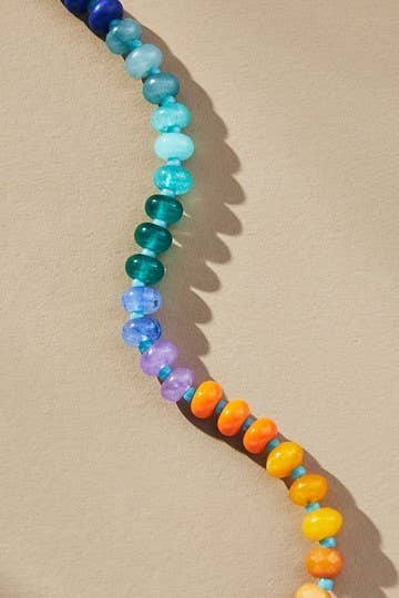 NATURAL AGATE GLASS SEMI PRECIOUS BEAD NECKLACE | 80N896: 3D