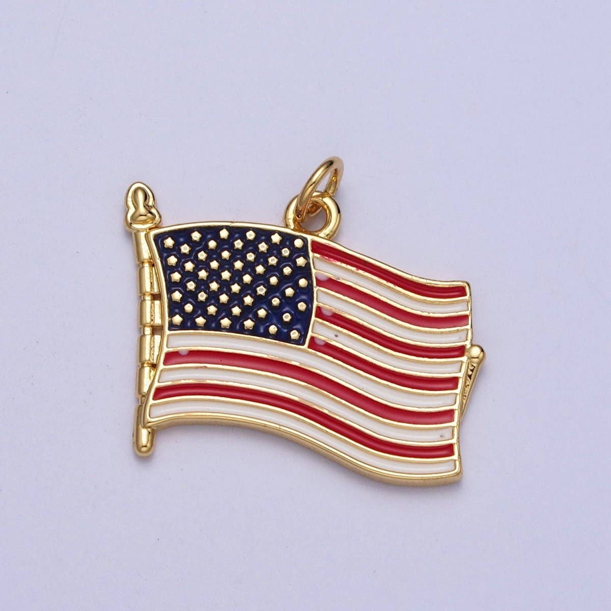 24K Gold Filled American Flag USA Independence Enamel Pendant E-436