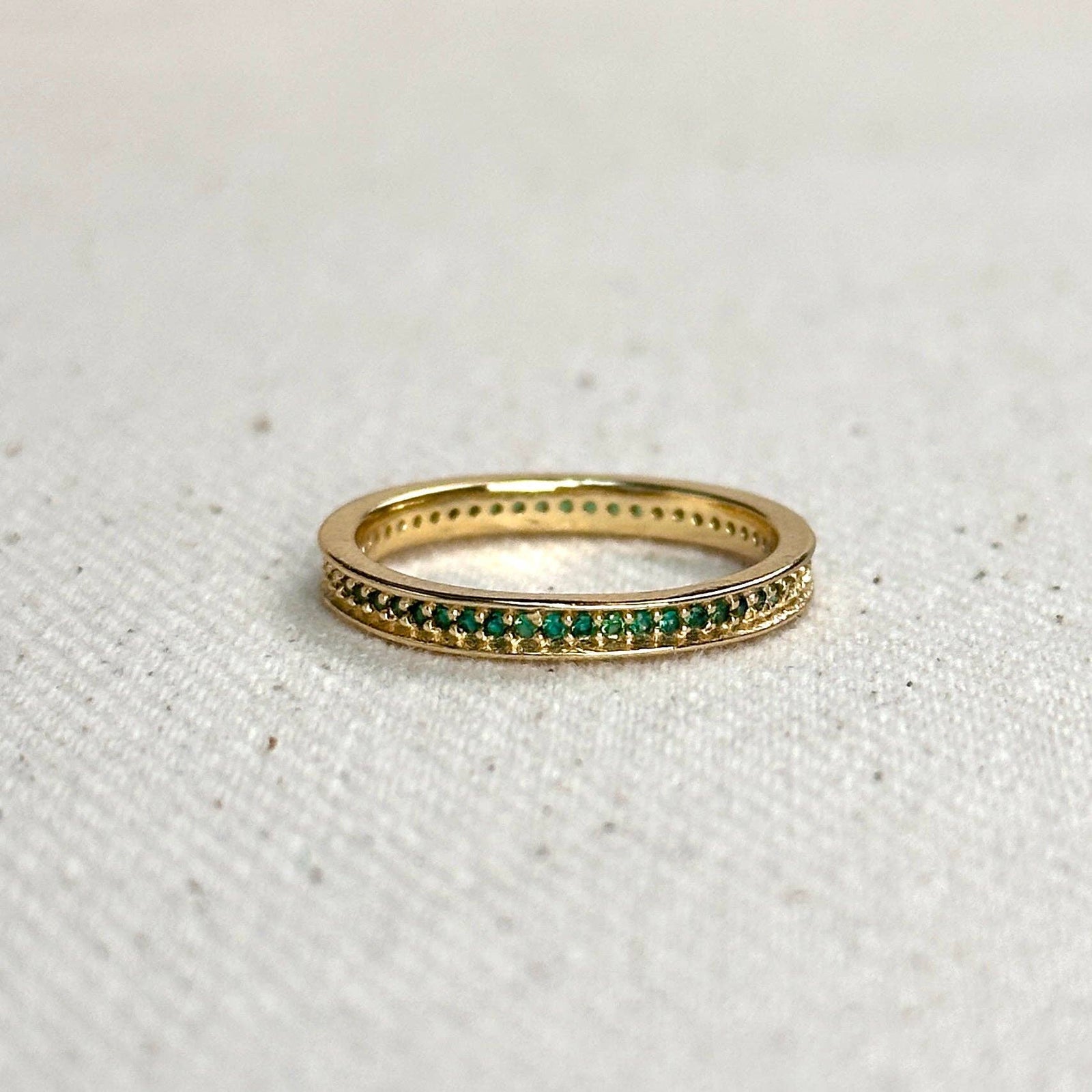 18k Gold Filled Eternity CZ Band Ring: Emerald