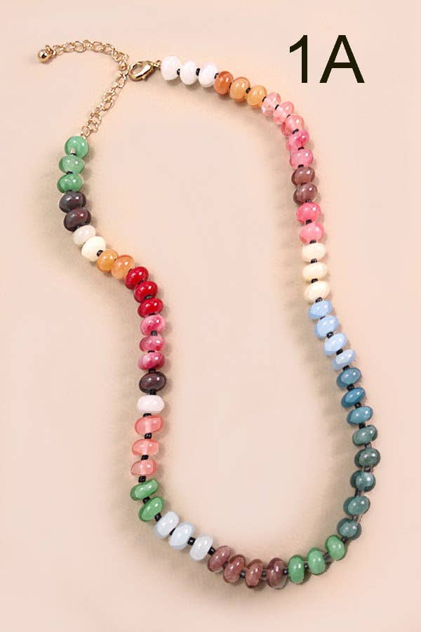 NATURAL AGATE GLASS SEMI PRECIOUS BEAD NECKLACE | 80N896: 3C