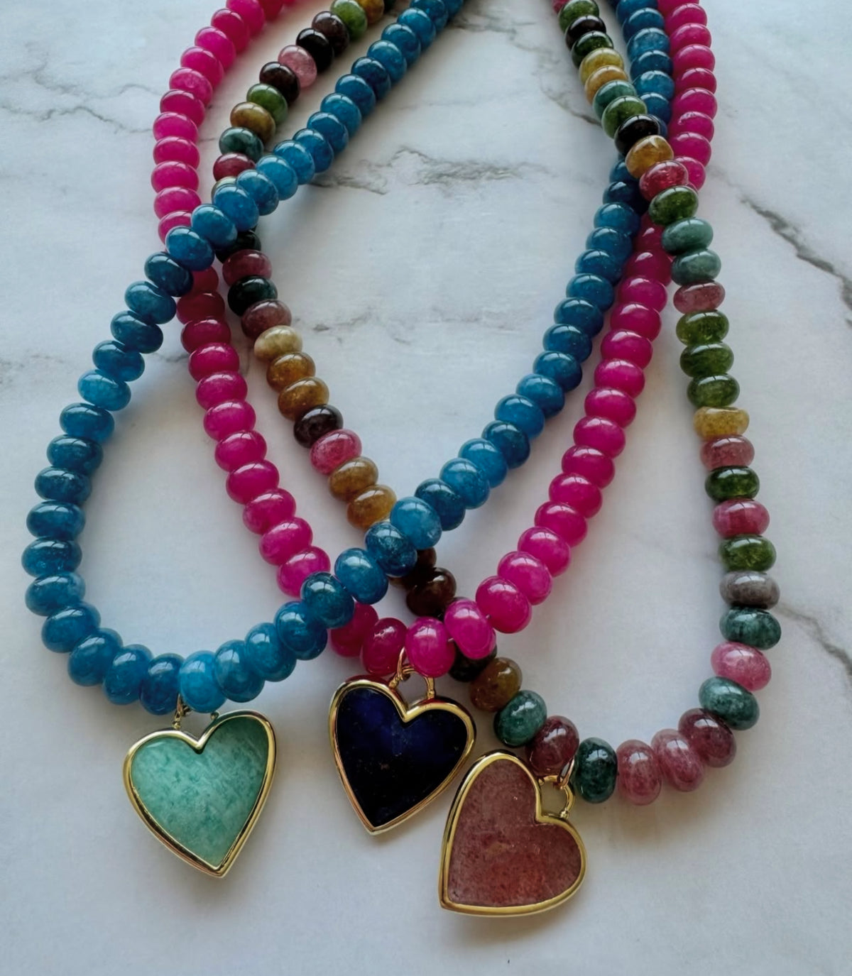 Caia Necklace New Colors Added! : Tourmaline Mix Jade with Red Star Quartz