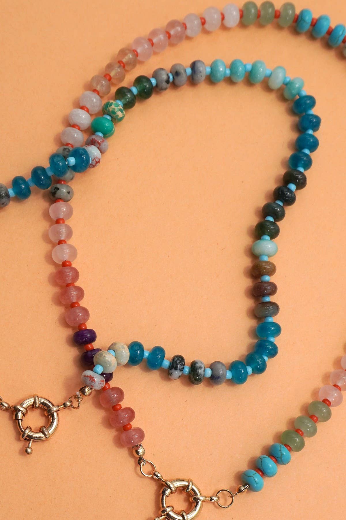 NATURAL STONE CHARM  SPRING CLASP BEADED NECKLACE | 40NK9467: B