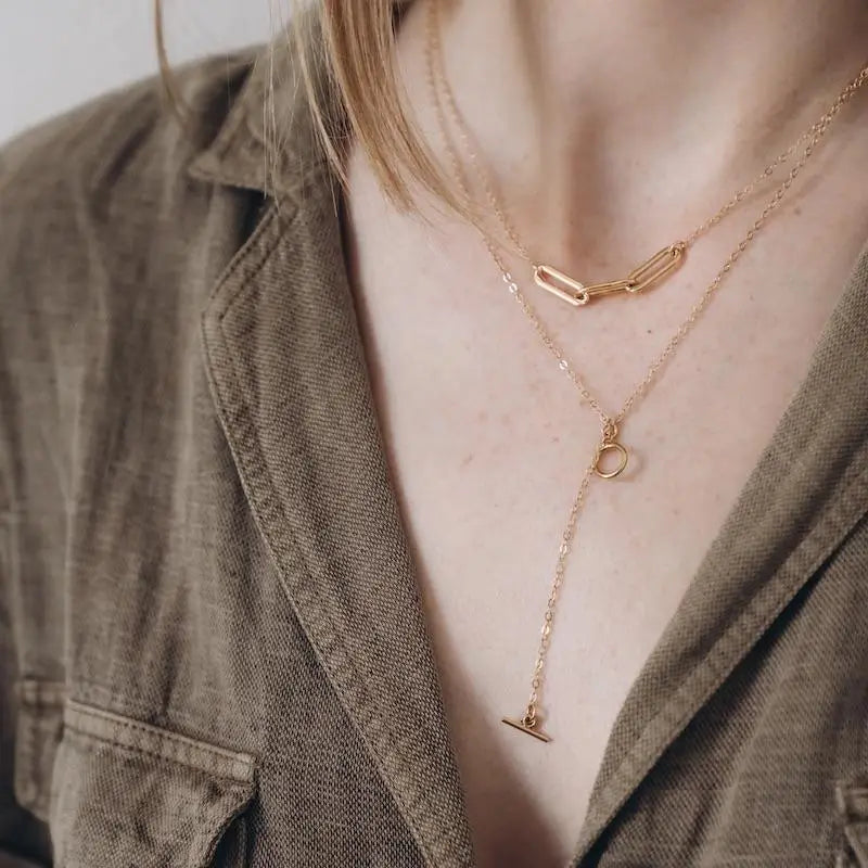 14k Gold Filled Enzo Toggle Drop Necklace