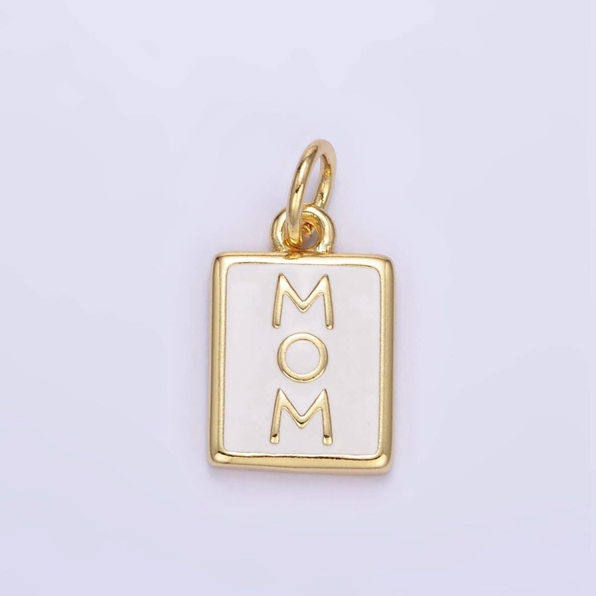24K Gold Filled "MOM" White Enamel Tag Charm