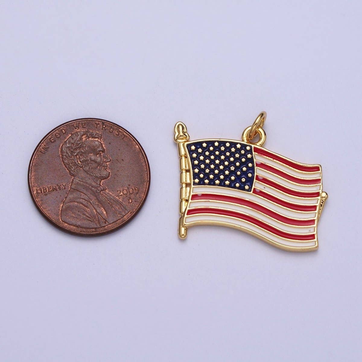24K Gold Filled American Flag USA Independence Enamel Pendant E-436
