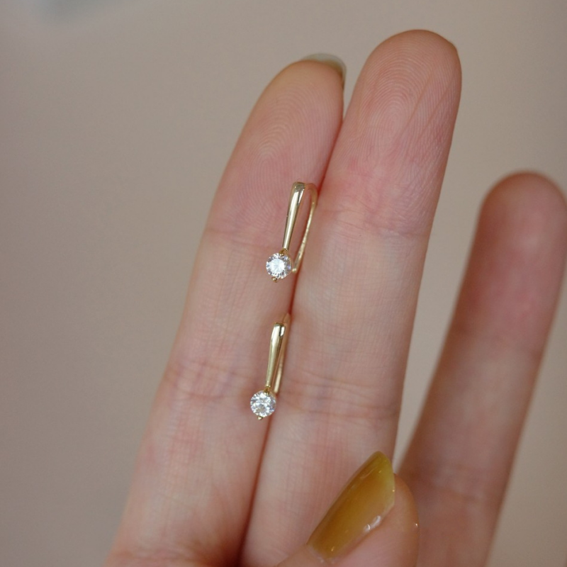 Dainty Geometric Huggie Hoop Earrings in 925 Sterling Silver: Gold