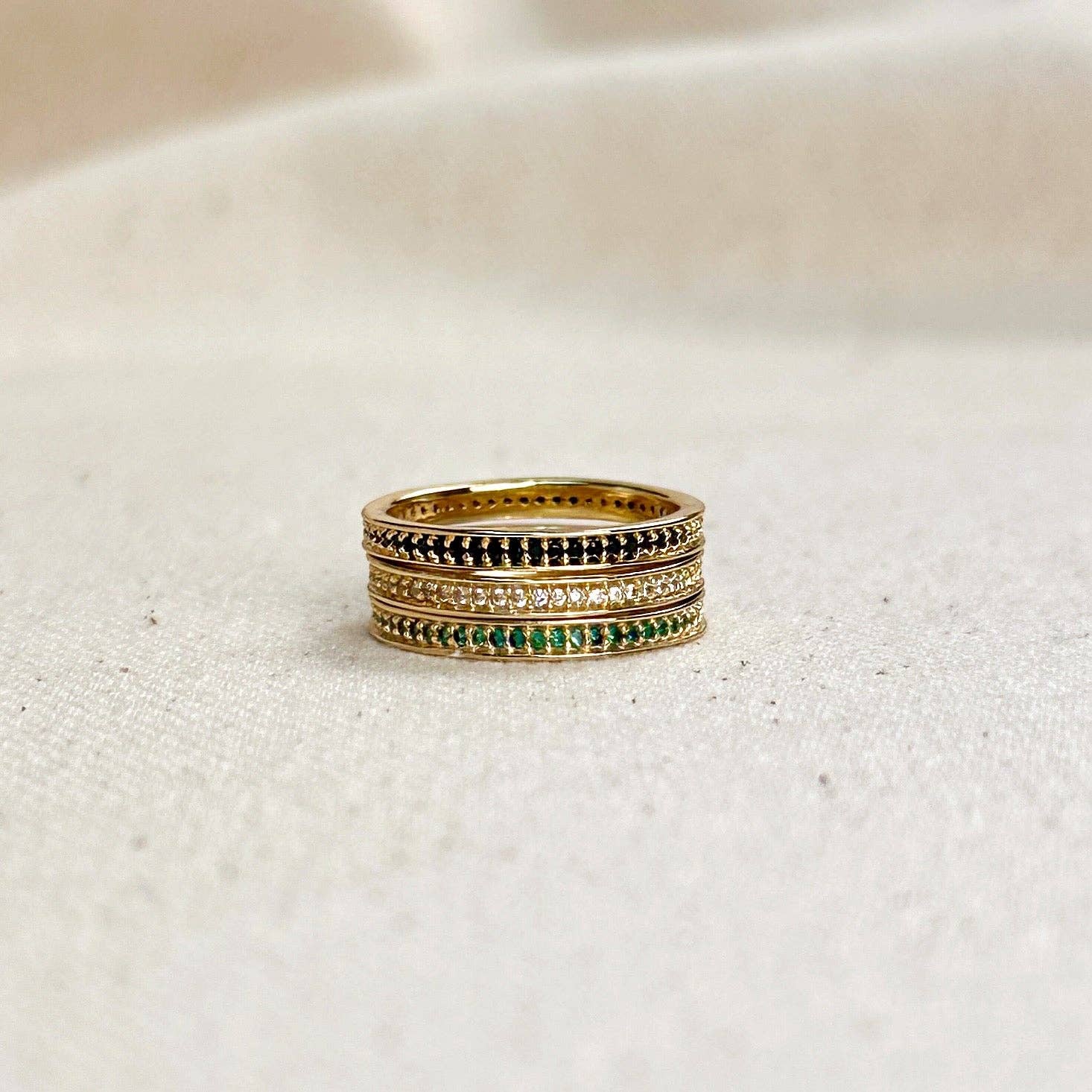 18k Gold Filled Eternity CZ Band Ring: Black