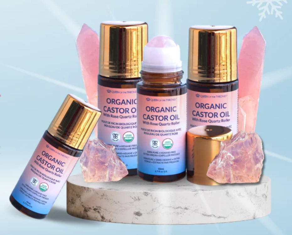 Organic Castor Oil Roll-On with Rose Quartz 1.7oz (50ml)