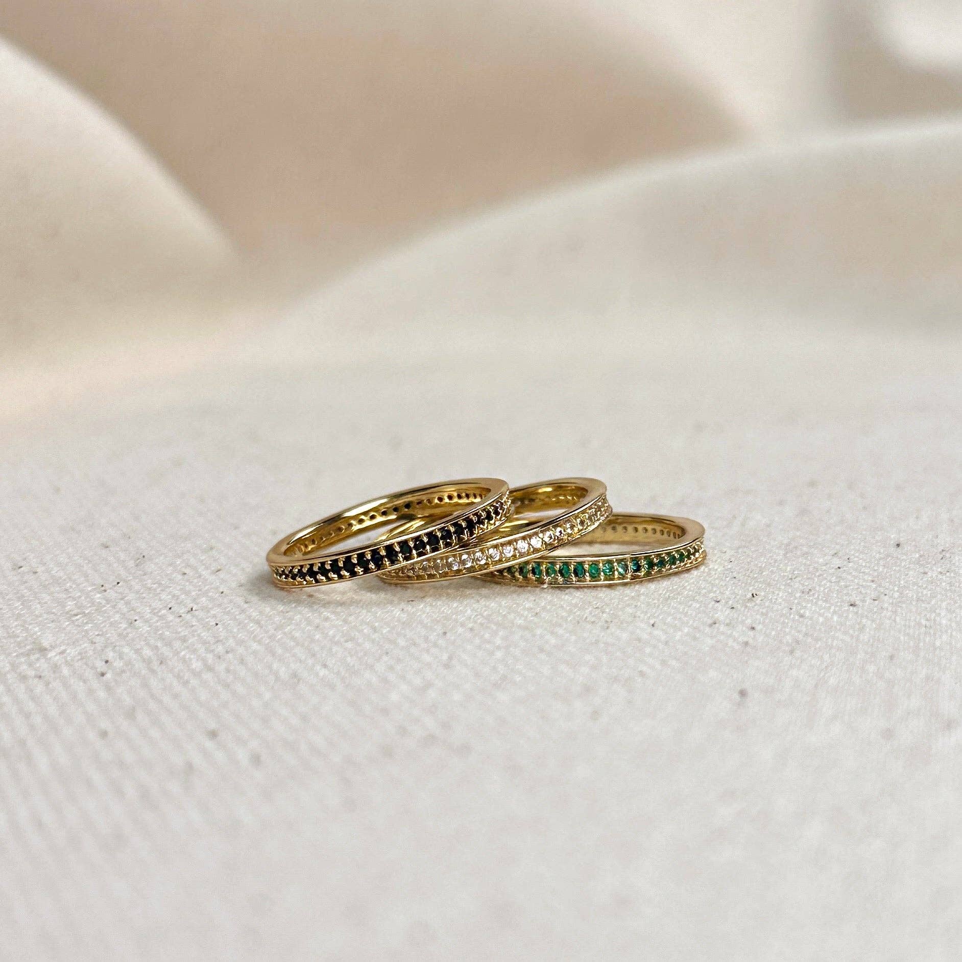 18k Gold Filled Eternity CZ Band Ring: Emerald