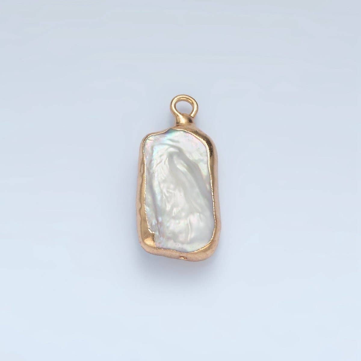 24K Gold Filled White Biwa Freshwater Pearl Foil Bezel Charm