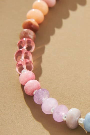 NATURAL AGATE GLASS SEMI PRECIOUS BEAD NECKLACE | 80N896: 1D