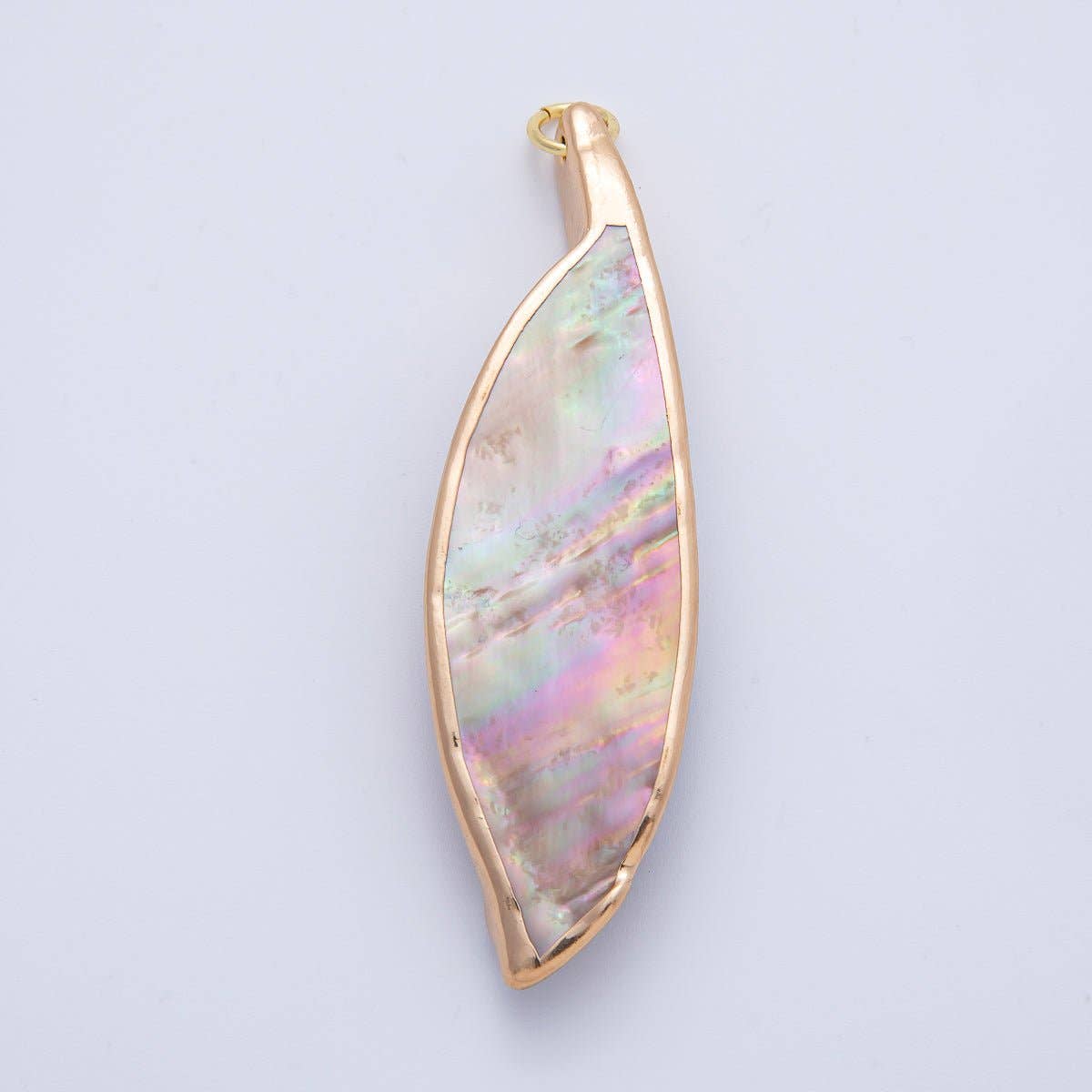 18K Gold Filled Mother of Pearl Curved Geometric Pendant 67mm
