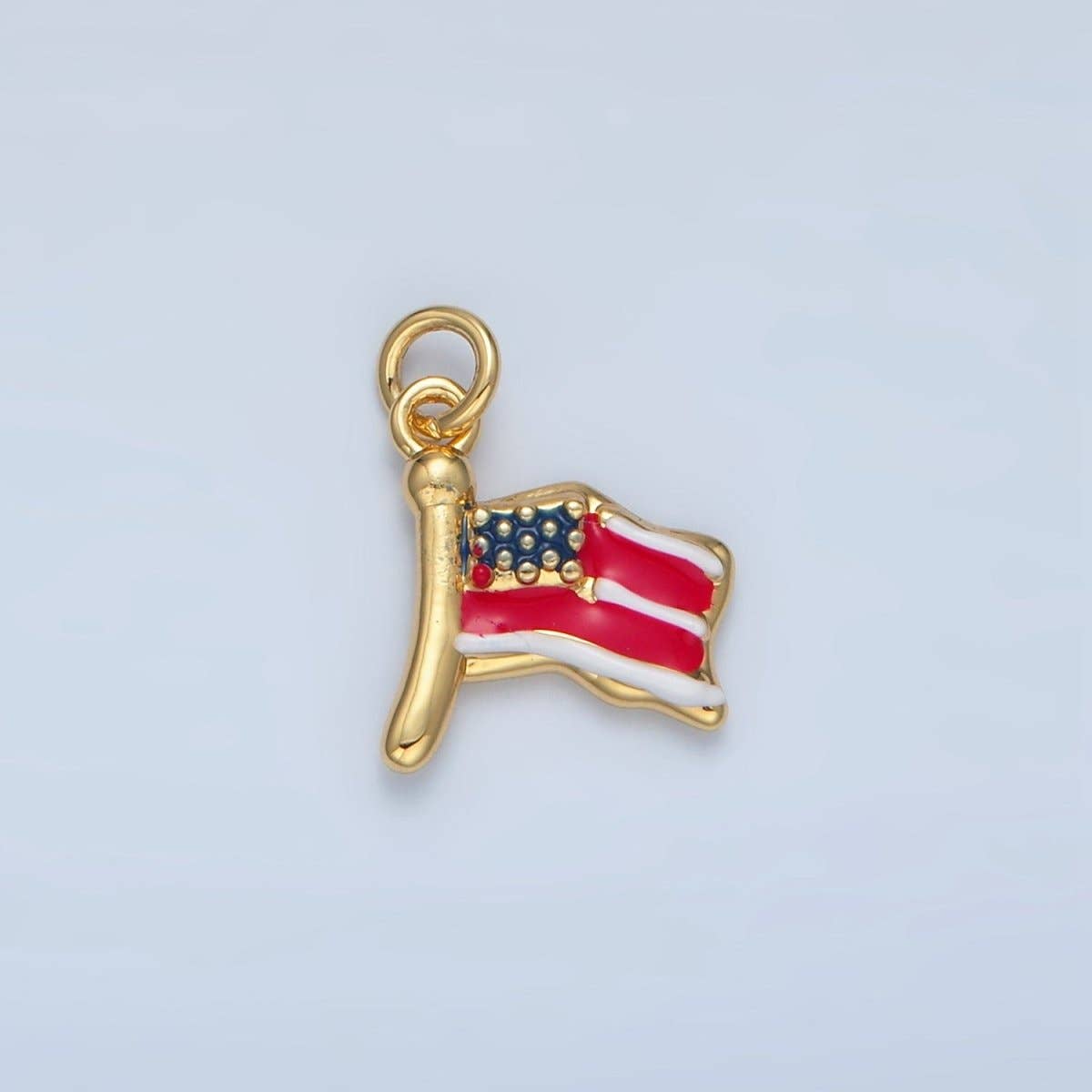 24K Gold Filled 12.5mm United States of America USA Flag Charm in Gold &amp; Silver | N770: Gold