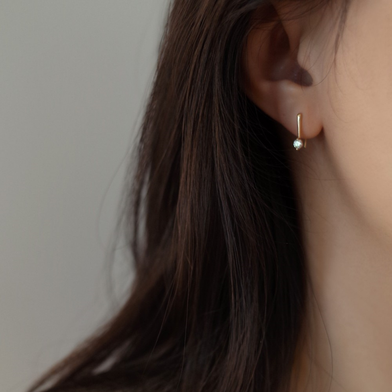 Dainty Geometric Huggie Hoop Earrings in 925 Sterling Silver: Gold