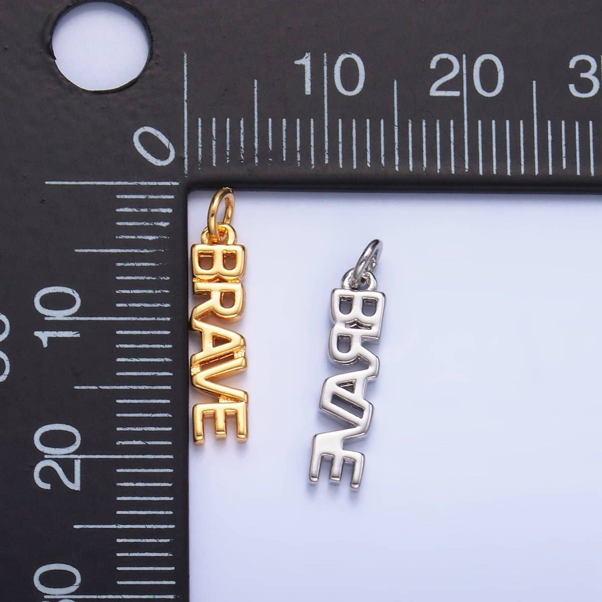16K Gold Filled "BRAVE" Script Charm in Gold & Silver | W317: Gold