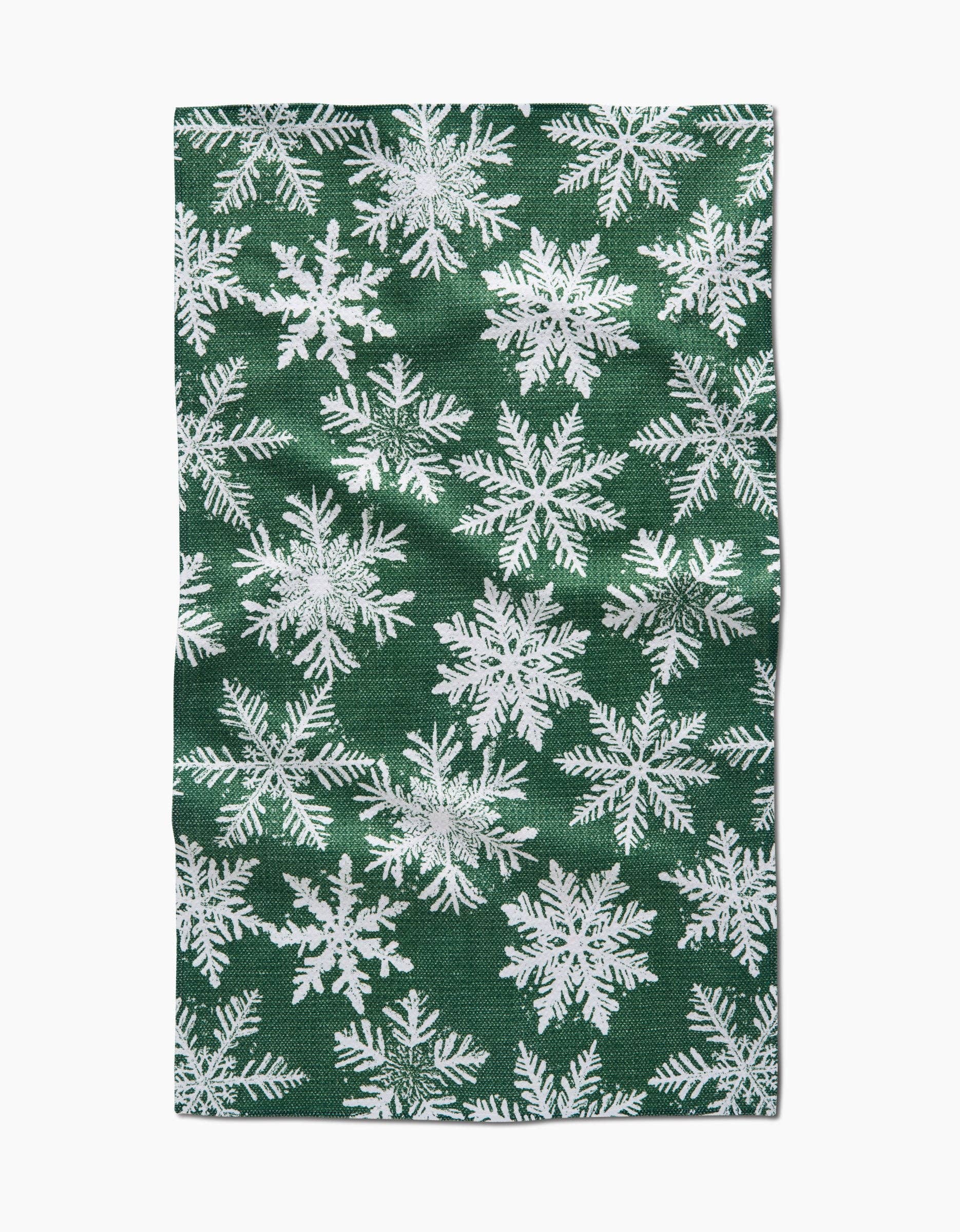 Snowy Days Green Geometry Tea Towel