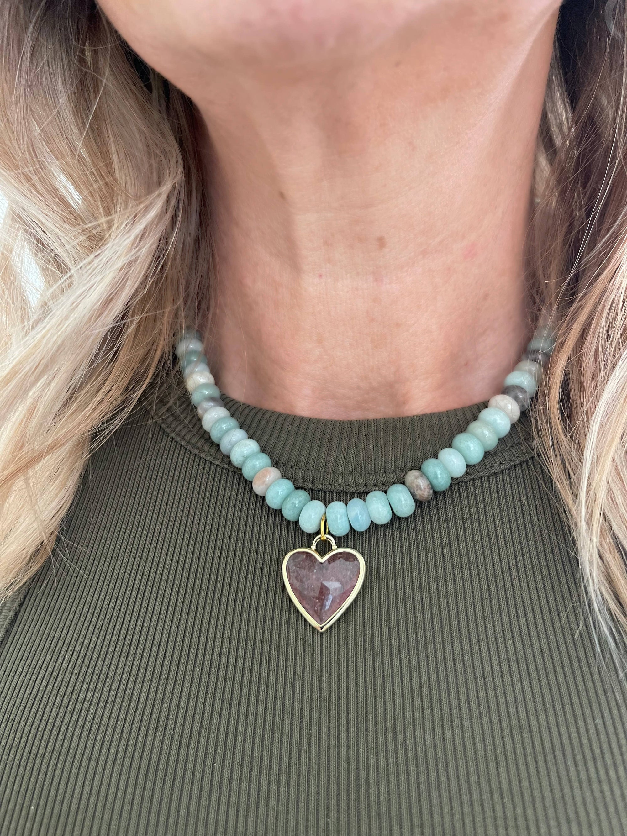 Caia Necklace New Colors Added! : Tourmaline Mix Jade with Red Star Quartz