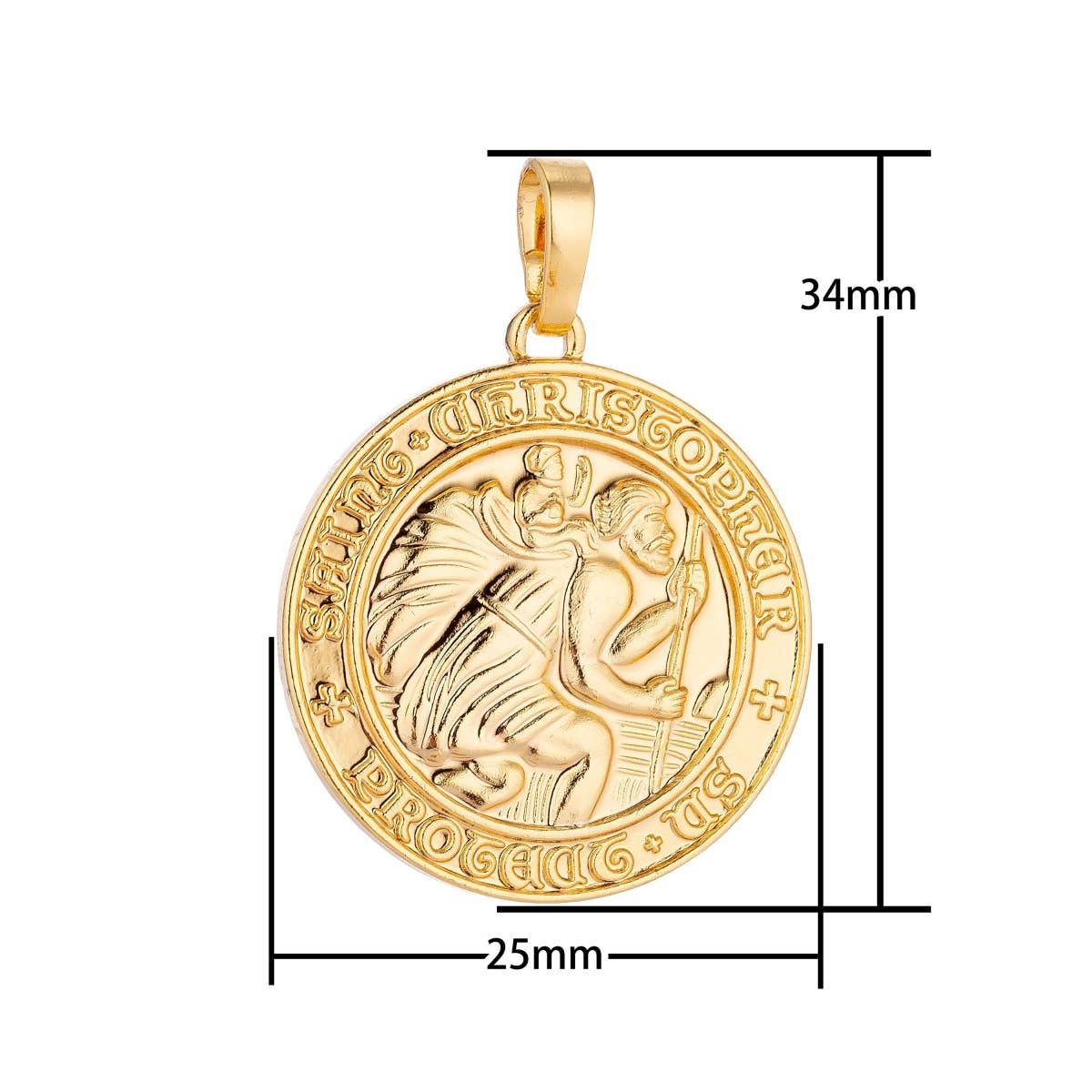 24K Gold Filled Saint Christopher Protect Us Medallion Coin Pendant Charm