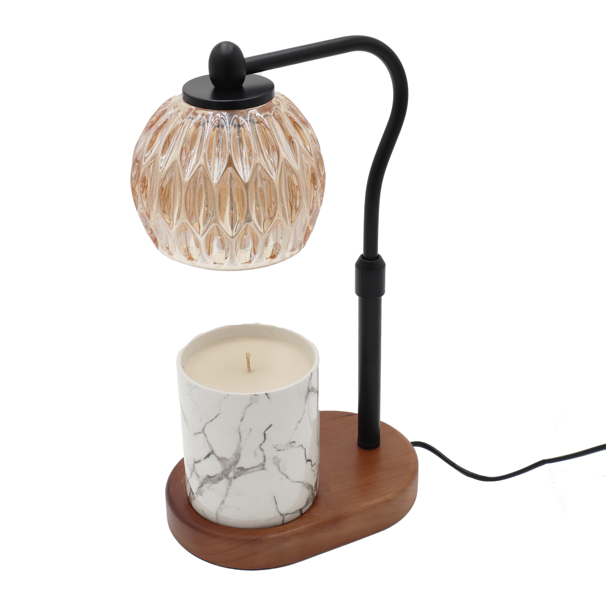 Candle Warmer Lamp - Crystal Glass &amp; Wood Base - Black