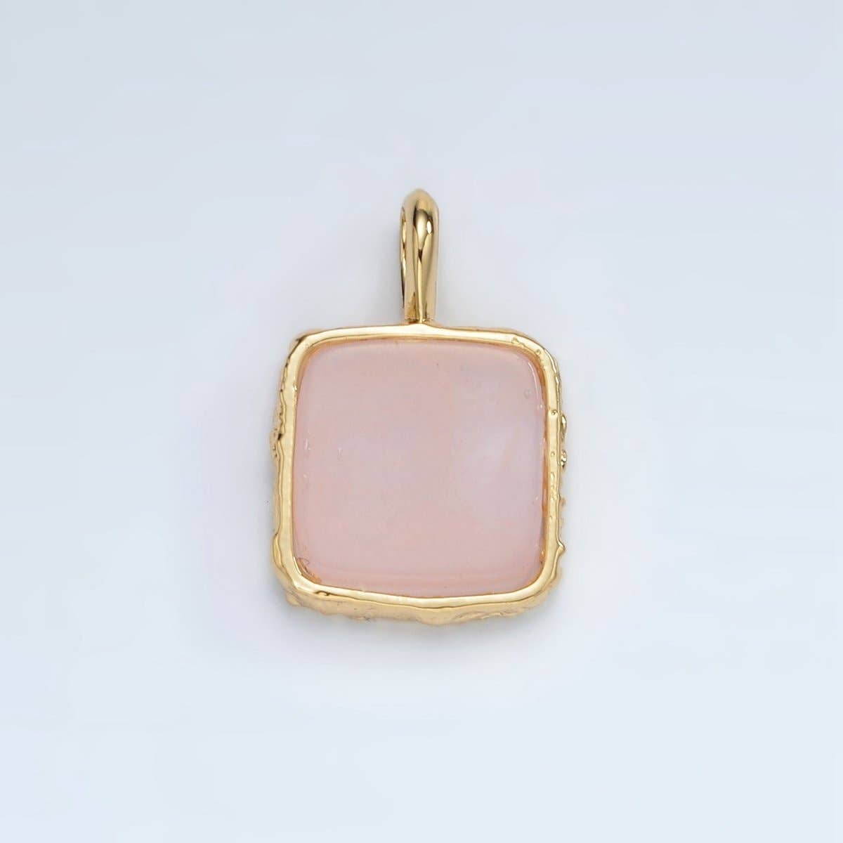 24K Gold Filled Square Natural Gemstone Foil Pendant: Rose Quartz