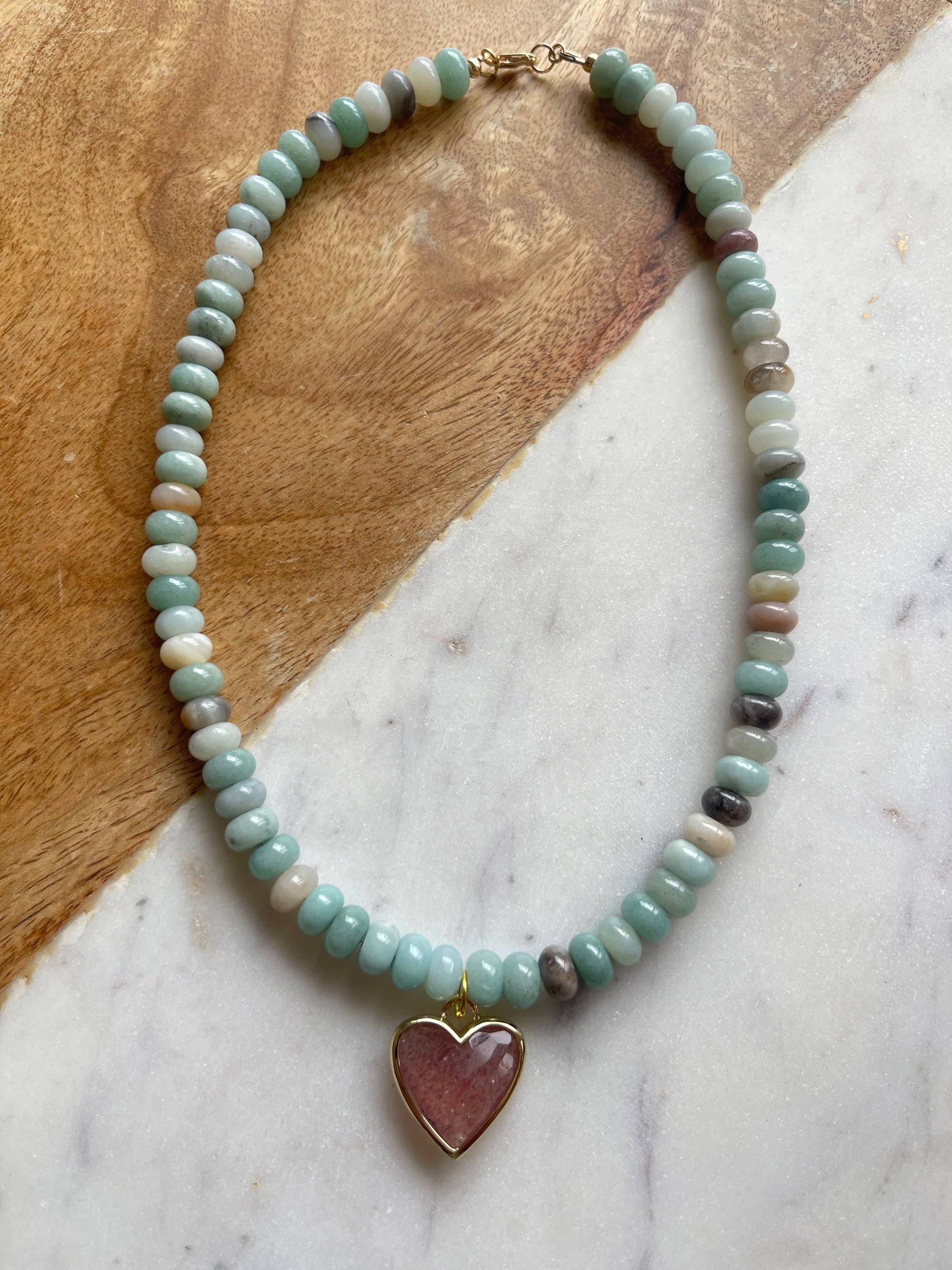 Caia Necklace New Colors Added! : Tourmaline Mix Jade with Red Star Quartz