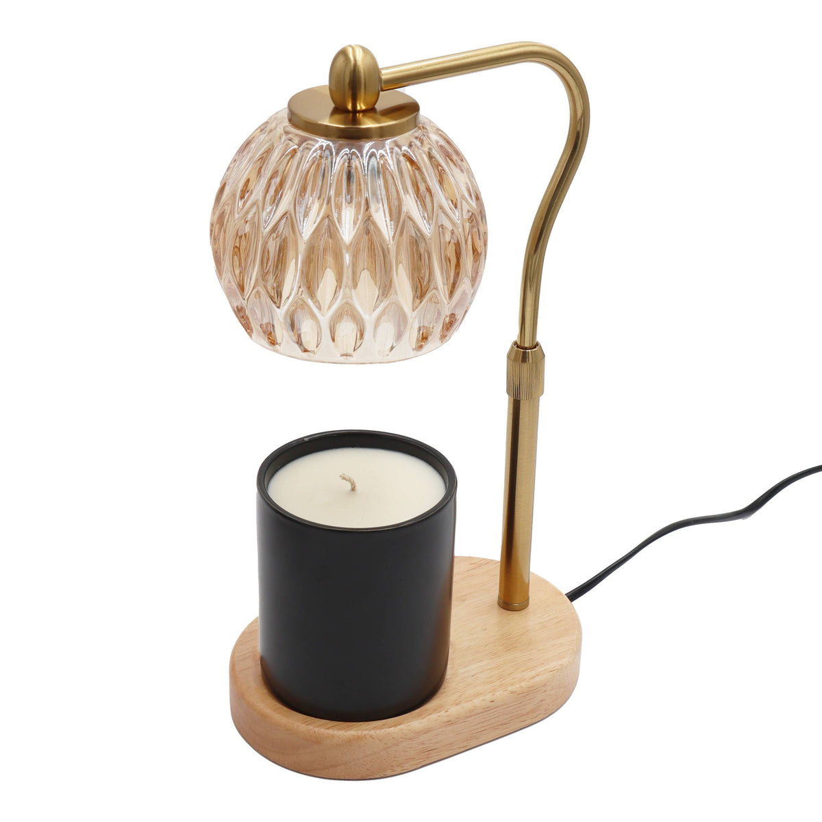 Candle Warmer Lamp - Crystal Glass &amp; Wood Base - Gold