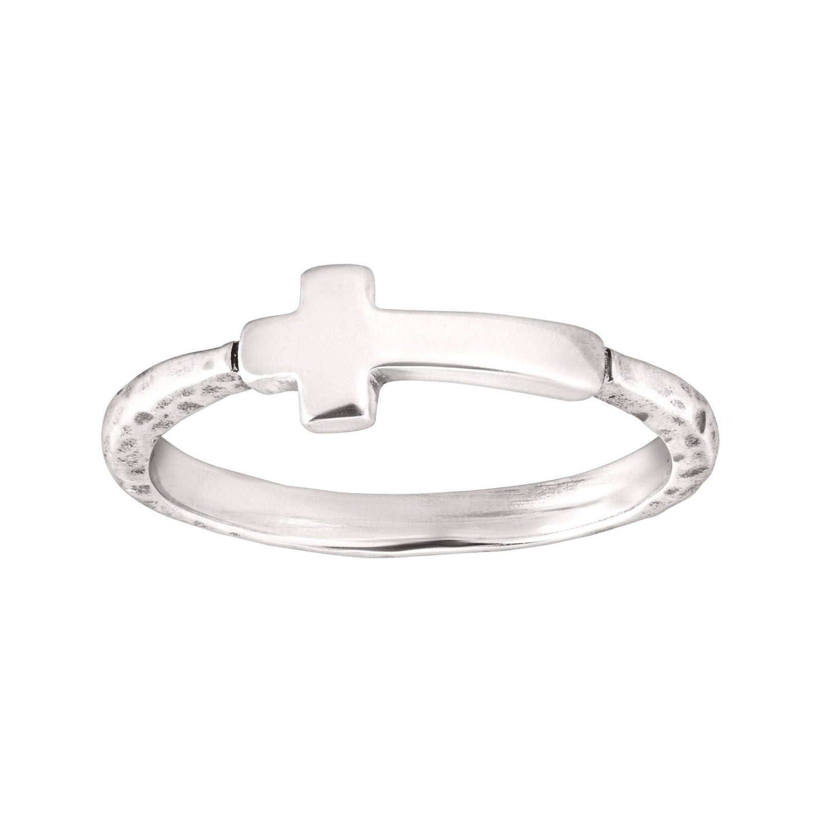 Silpada 'Simplex Cross' Textured Ring in Sterling Silver, Si: White / 7