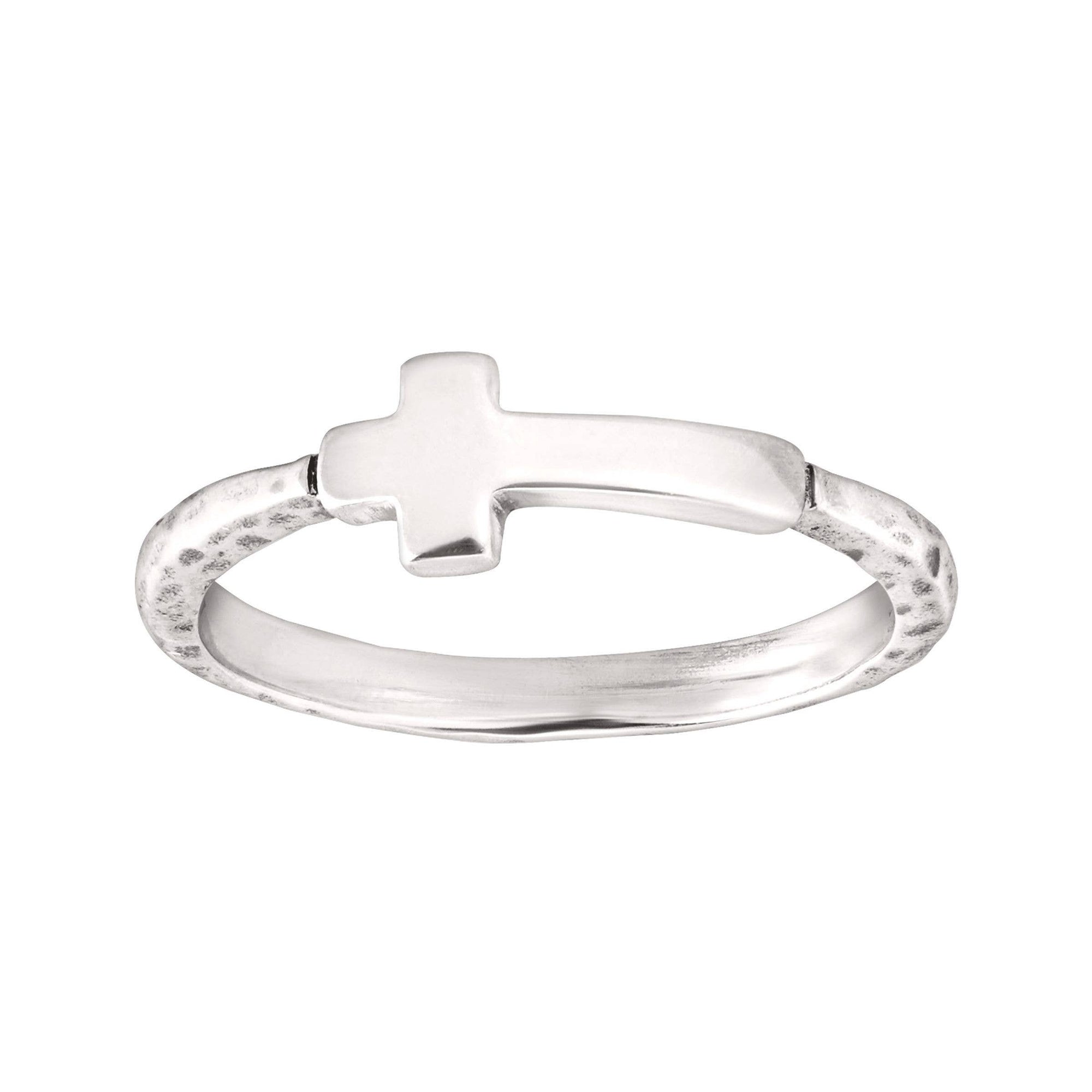 Silpada 'Simplex Cross' Textured Ring in Sterling Silver, Si: White / 8