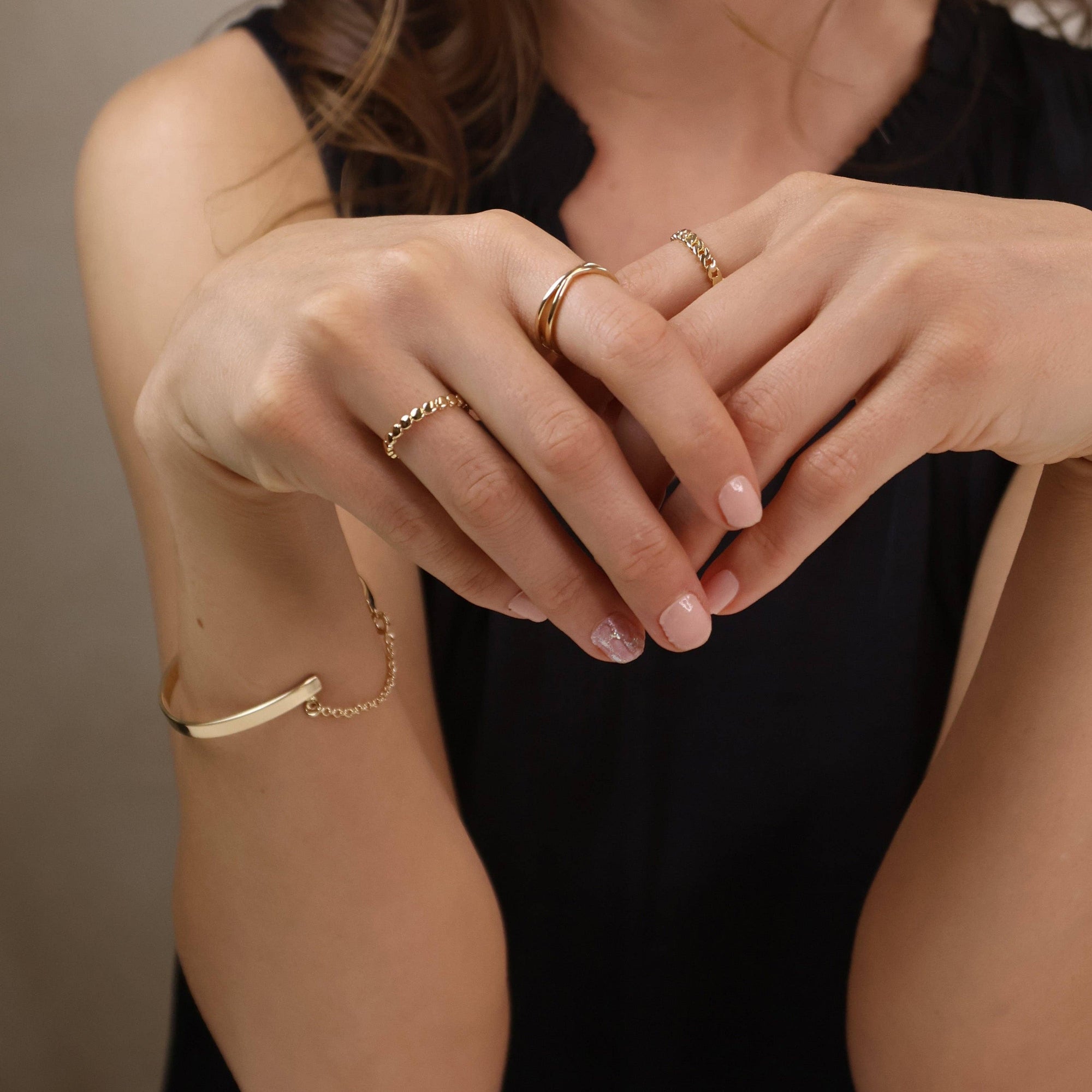 18k Gold Filled Flat Beaded Band Ring