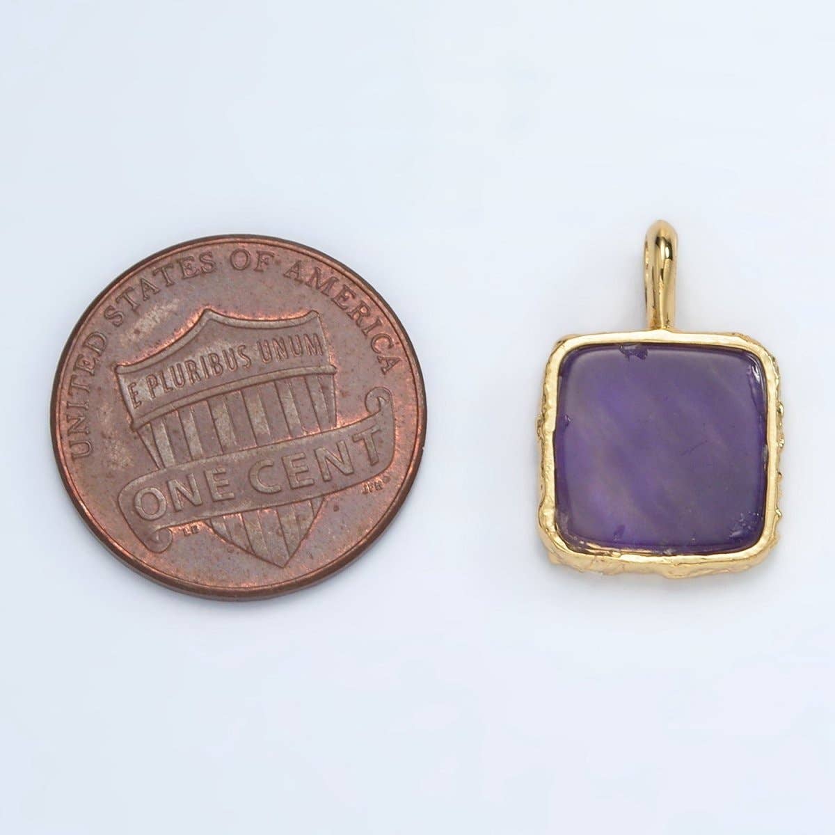 24K Gold Filled Square Natural Gemstone Foil Pendant: Citrine