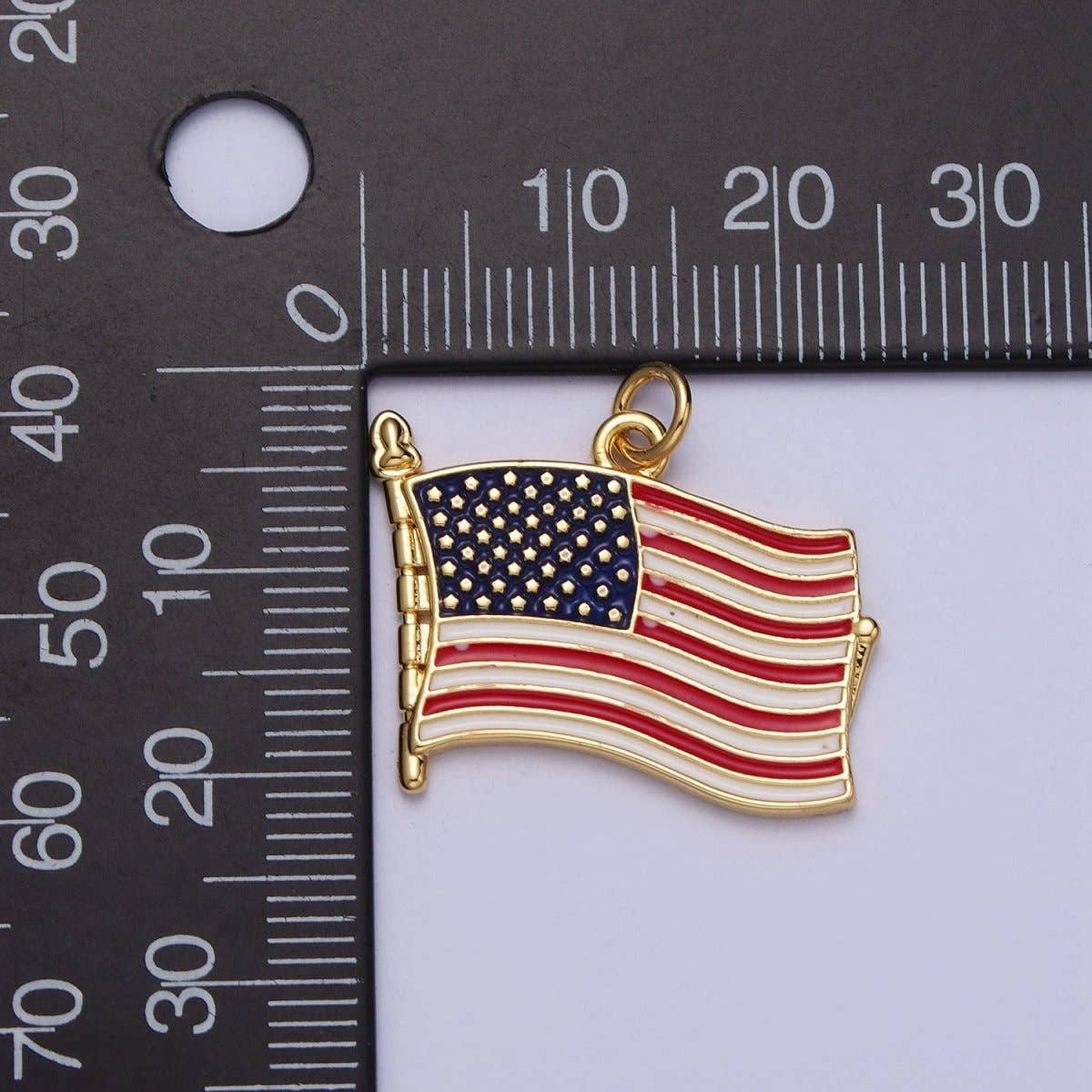 24K Gold Filled American Flag USA Independence Enamel Pendant E-436