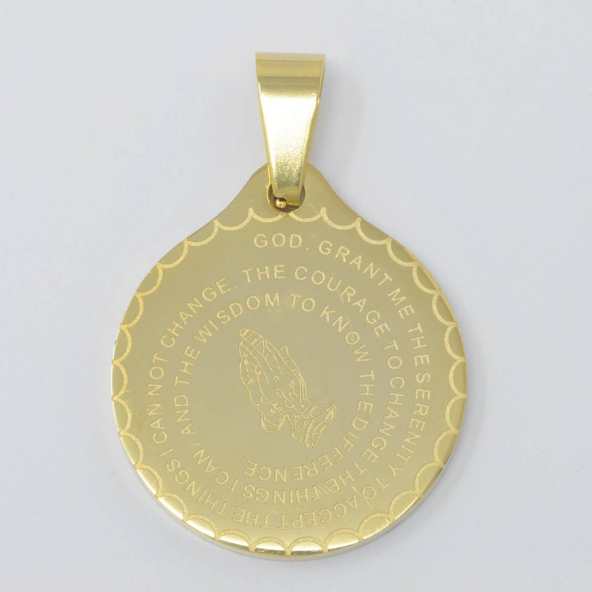24K Gold Filled Double Sided Serenity &amp; Lord's Prayer Stainless Steel Medallion Pendant - Medium
