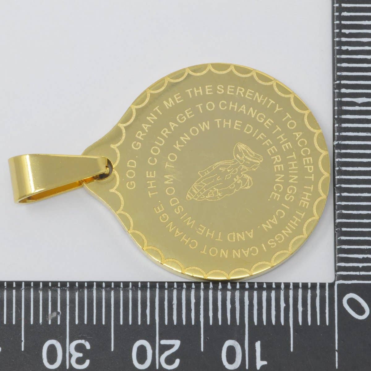 24K Gold Filled Double Sided Serenity &amp; Lord's Prayer Stainless Steel Medallion Pendant - Medium