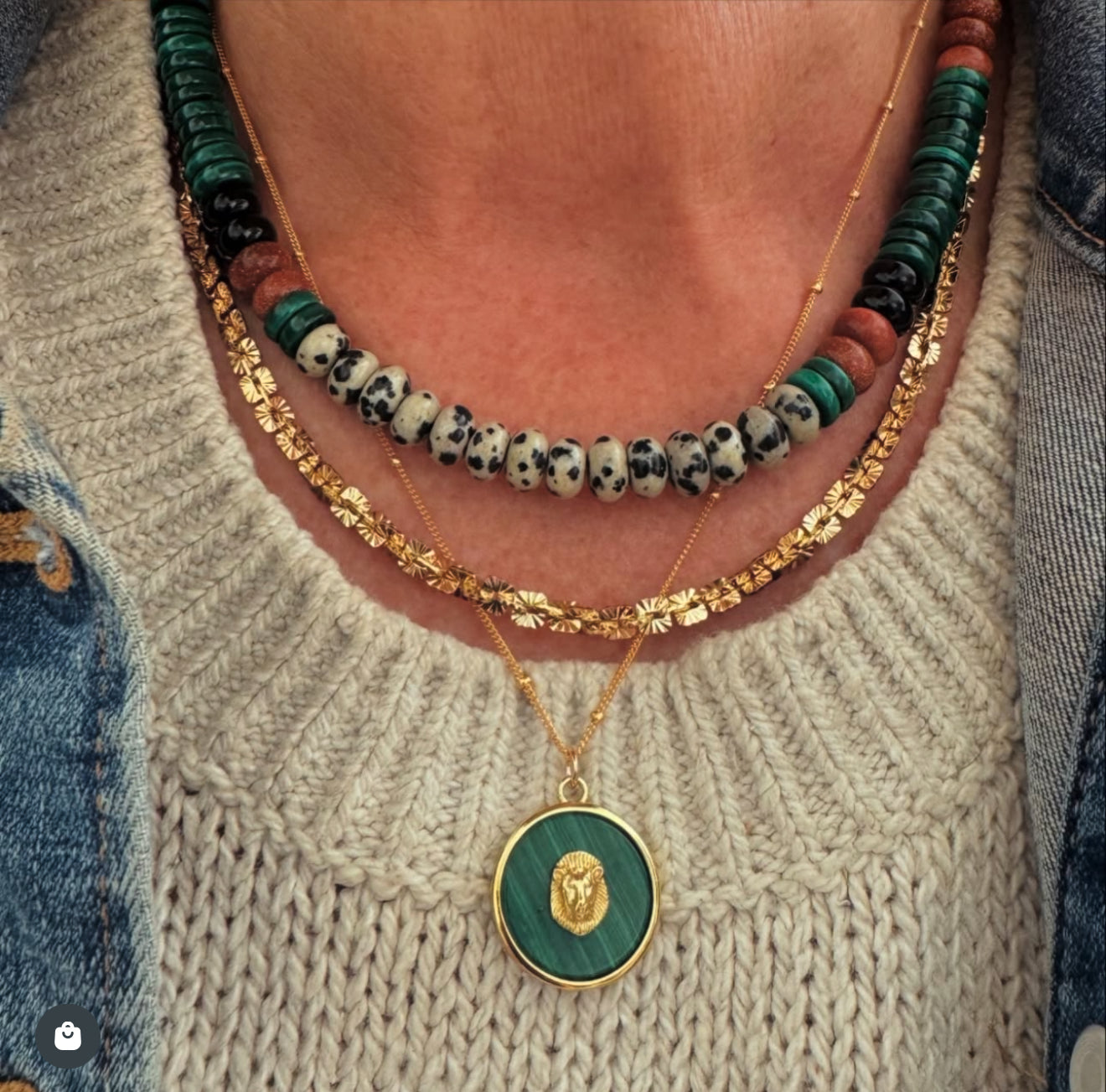 Rowan Necklace: Malachite/GoldStone/Jasper