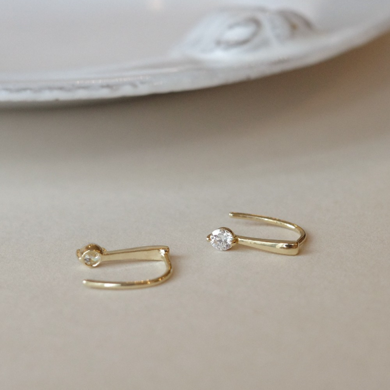 Dainty Geometric Huggie Hoop Earrings in 925 Sterling Silver: Gold