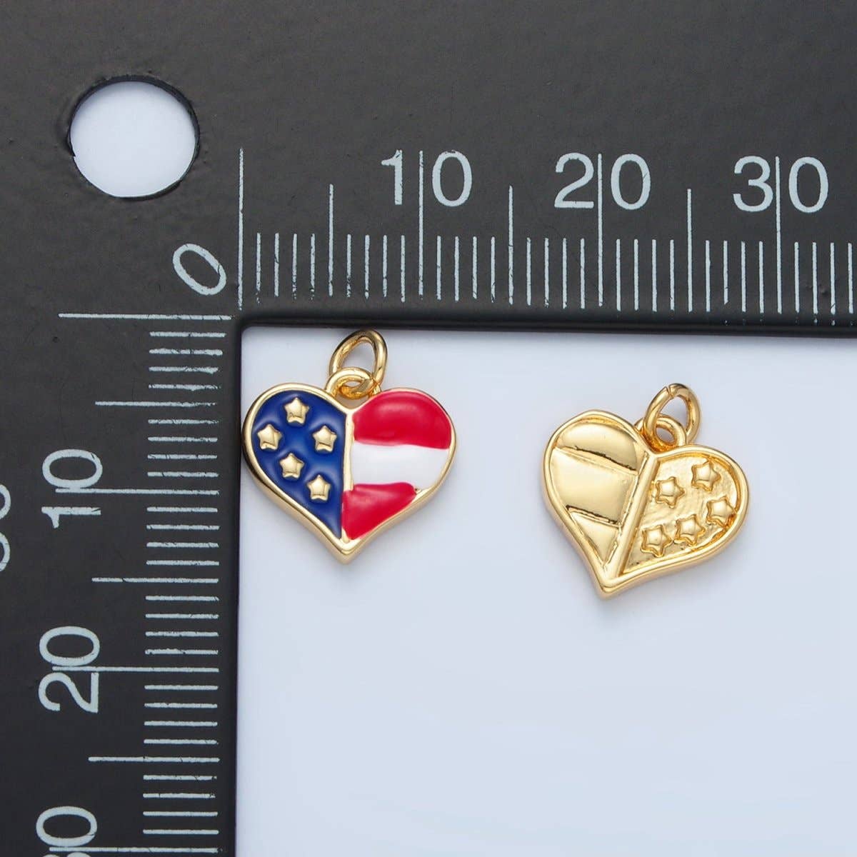 24K Gold Filled 11mm America Flag Enamel Heart Charm in Gold & Silver | N804: Silver
