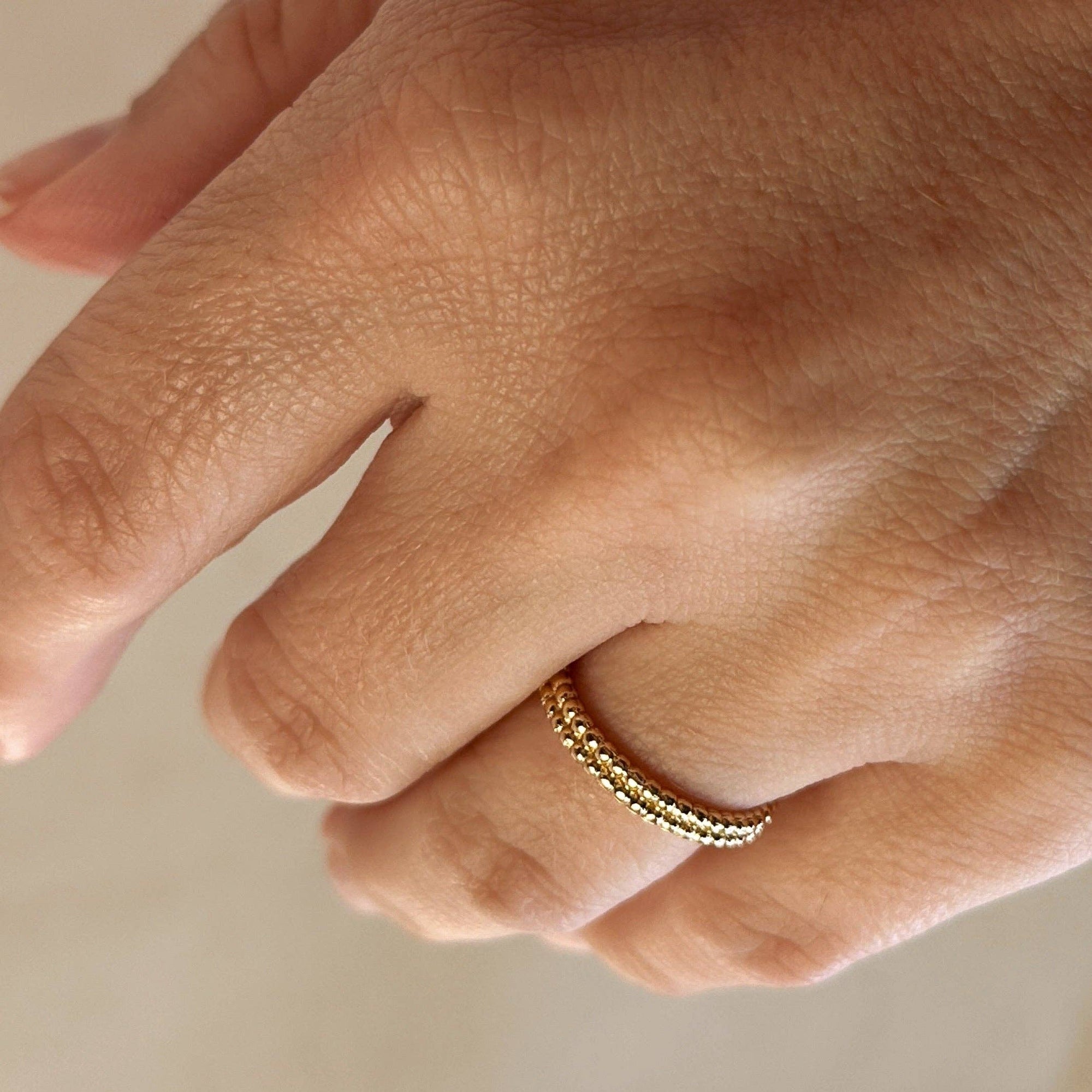 18k Gold Filled Double Beaded Band Ring: 8