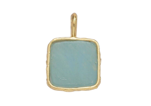 24K Gold Filled Square Natural Gemstone Foil Pendant: Aquamarine