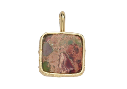 24K Gold Filled Square Natural Gemstone Foil Pendant: Brown Jasper