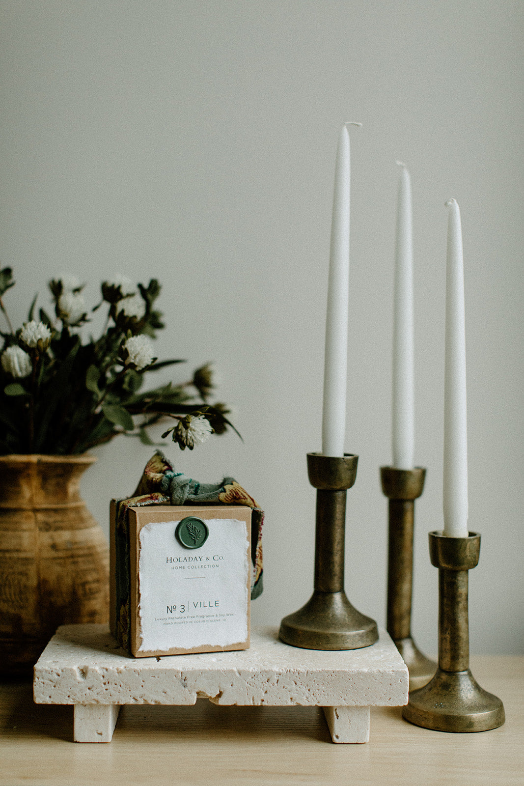 Rough Cast Brass Candlestick Holder 3.5 x 6.5&quot;