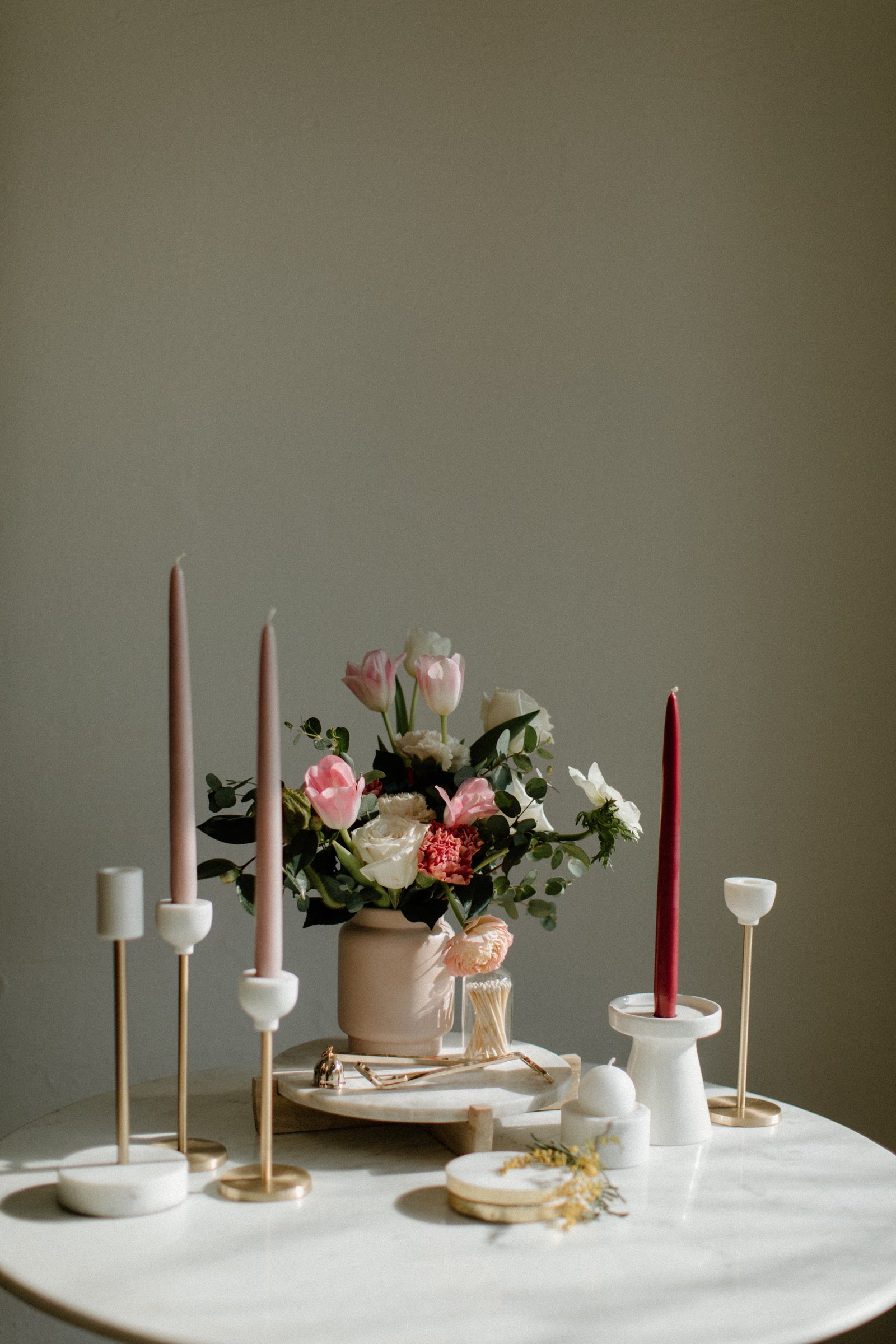 Marble & Brass Candle Stick Holder 6"