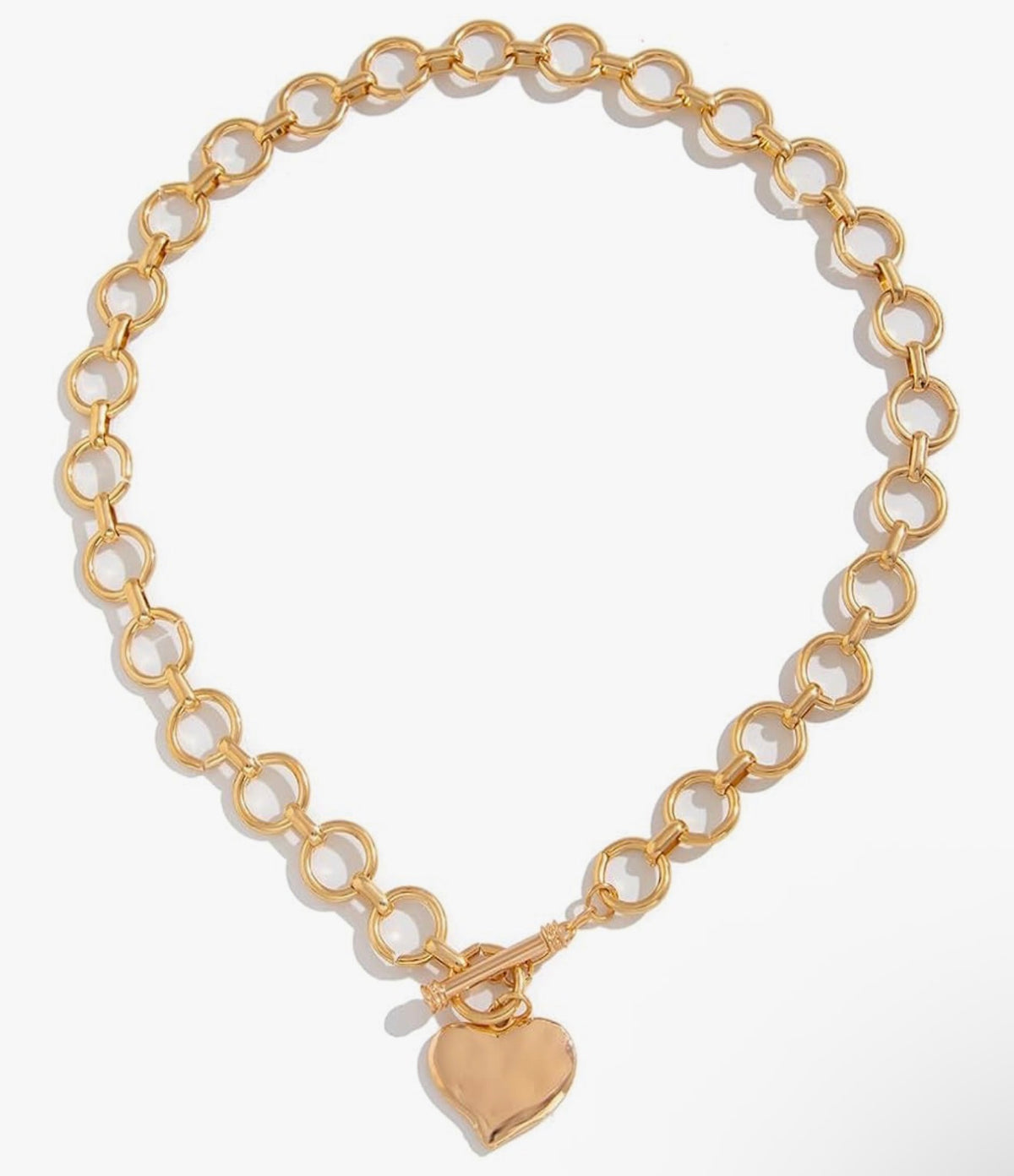 Hammered Heart Front Toggle Necklace - Gold