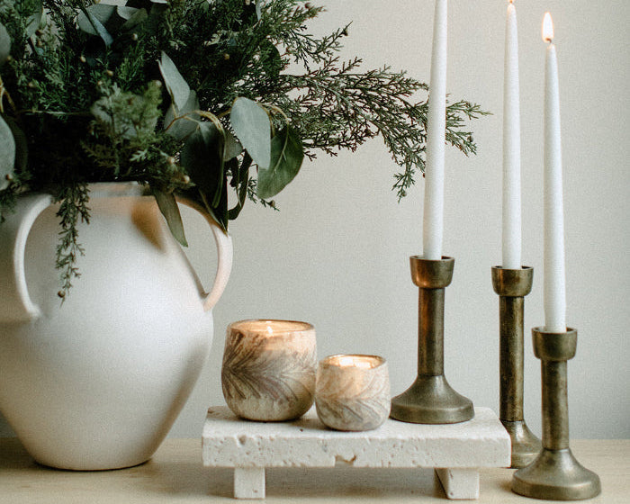 Rough Cast Brass Candlestick Holder 3.5&quot; X 8.25&quot;