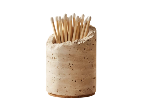 Natural Travertine Match Holder with Striker - Neutral