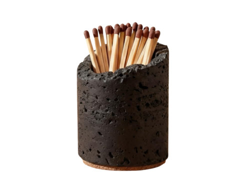 Natural Travertine Match Holder with Striker - Black