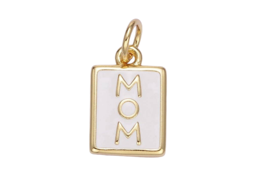 24K Gold Filled "MOM" White Enamel Tag Charm
