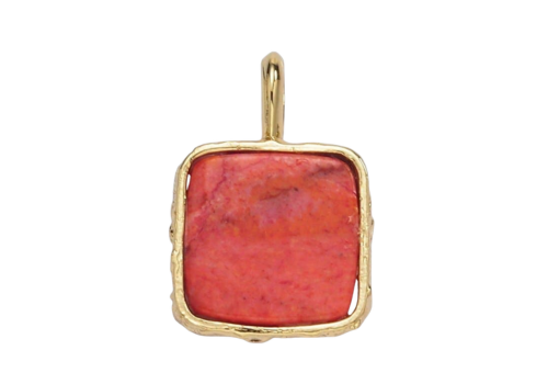 24K Gold Filled Square Natural Gemstone Foil Pendant: Red Jasper